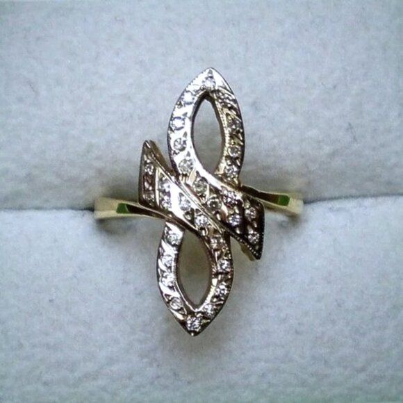 Vintage Russian USSR 18K 750 Yellow White Gold Diamond Cluster Infinity RING - Picture 4 of 8